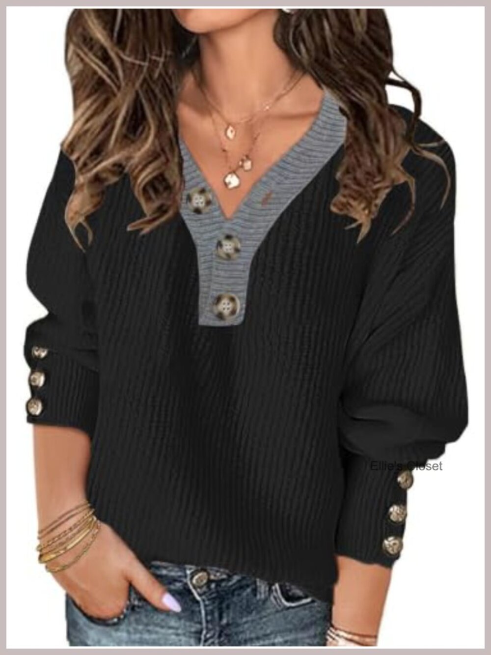 Oversized Knit Pullover Sweater Women V-Neck Drop Shoulder Chunky Tunic